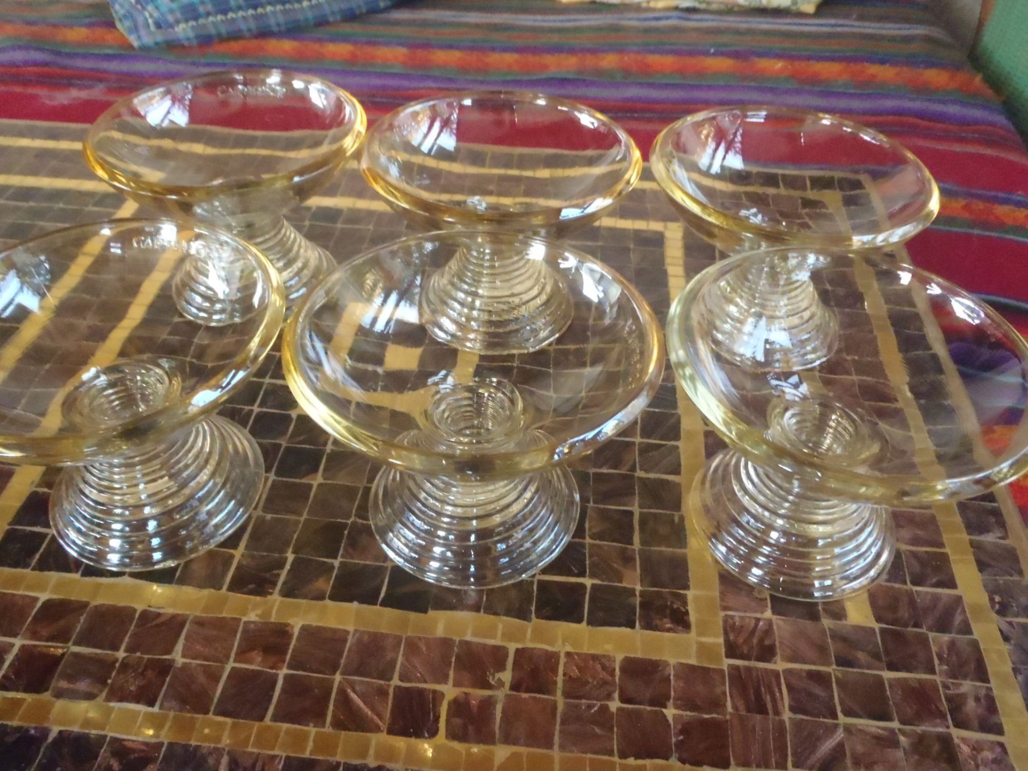 Lot De 6 Coupes À Glace Carte D'or En Verre Assez Lourd Irises Dores - Bon état sur Rakuten