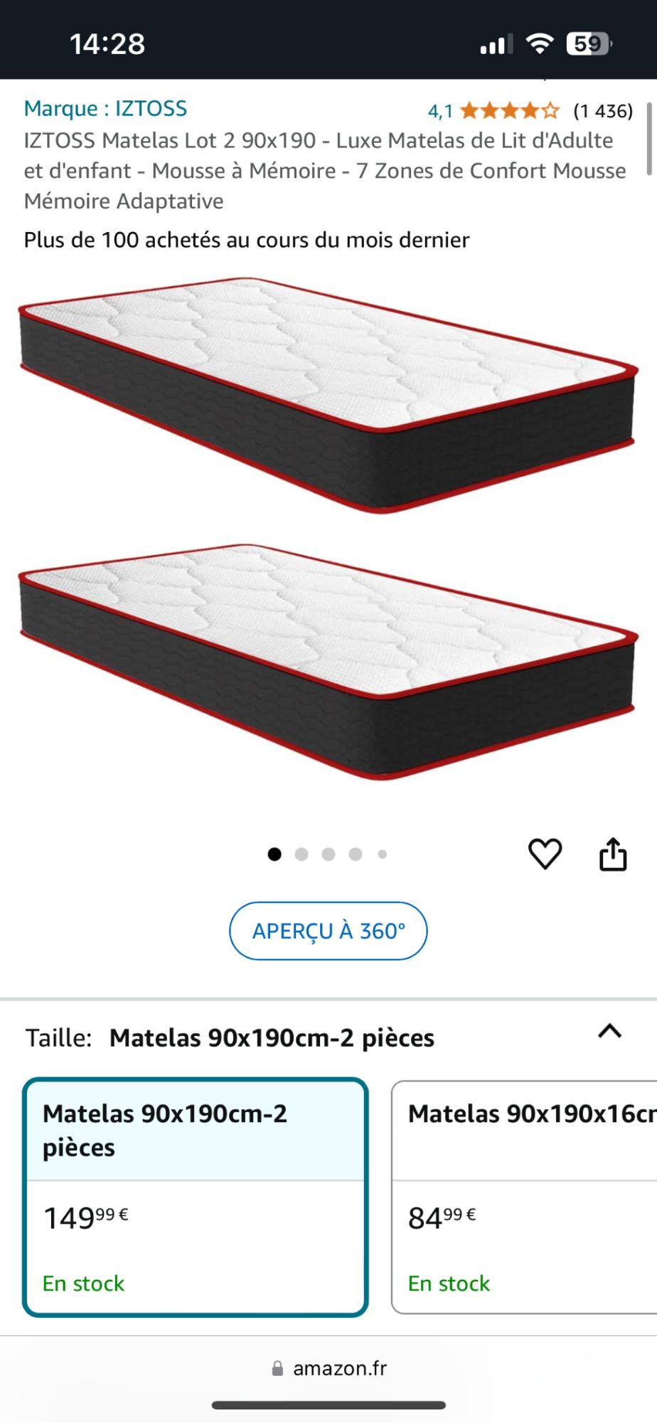Matelas 90x190 Bon état -  reconditionné disponible sur Rakuten