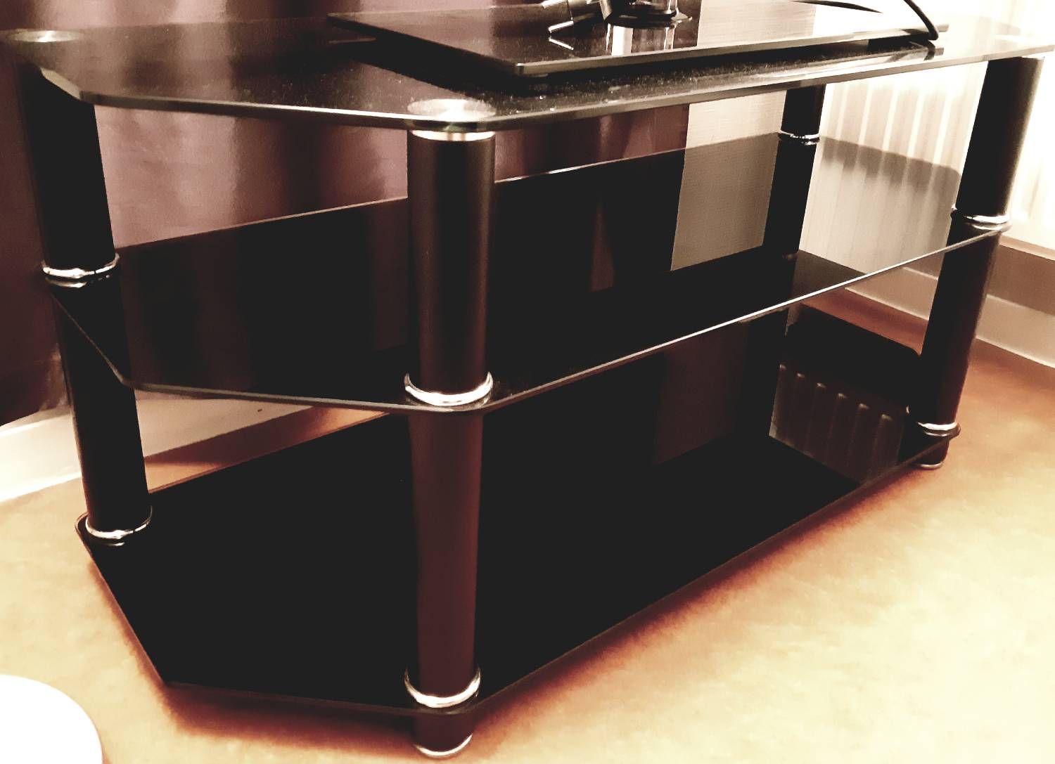 Meuble Tv Ateca Noir Verre Trempé - Bon état sur Rakuten