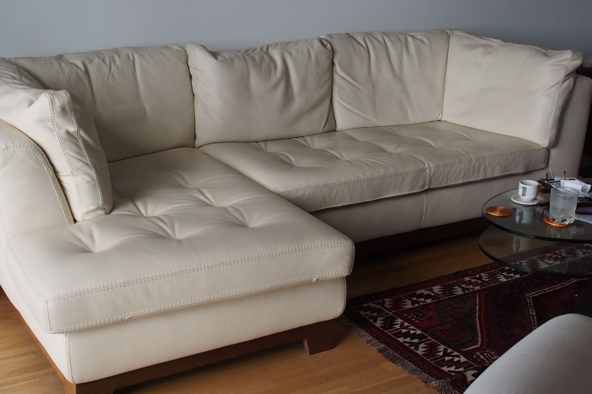 Canape d'angle cuir ivoire Roche Bobois Bon état -  reconditionné disponible sur Rakuten