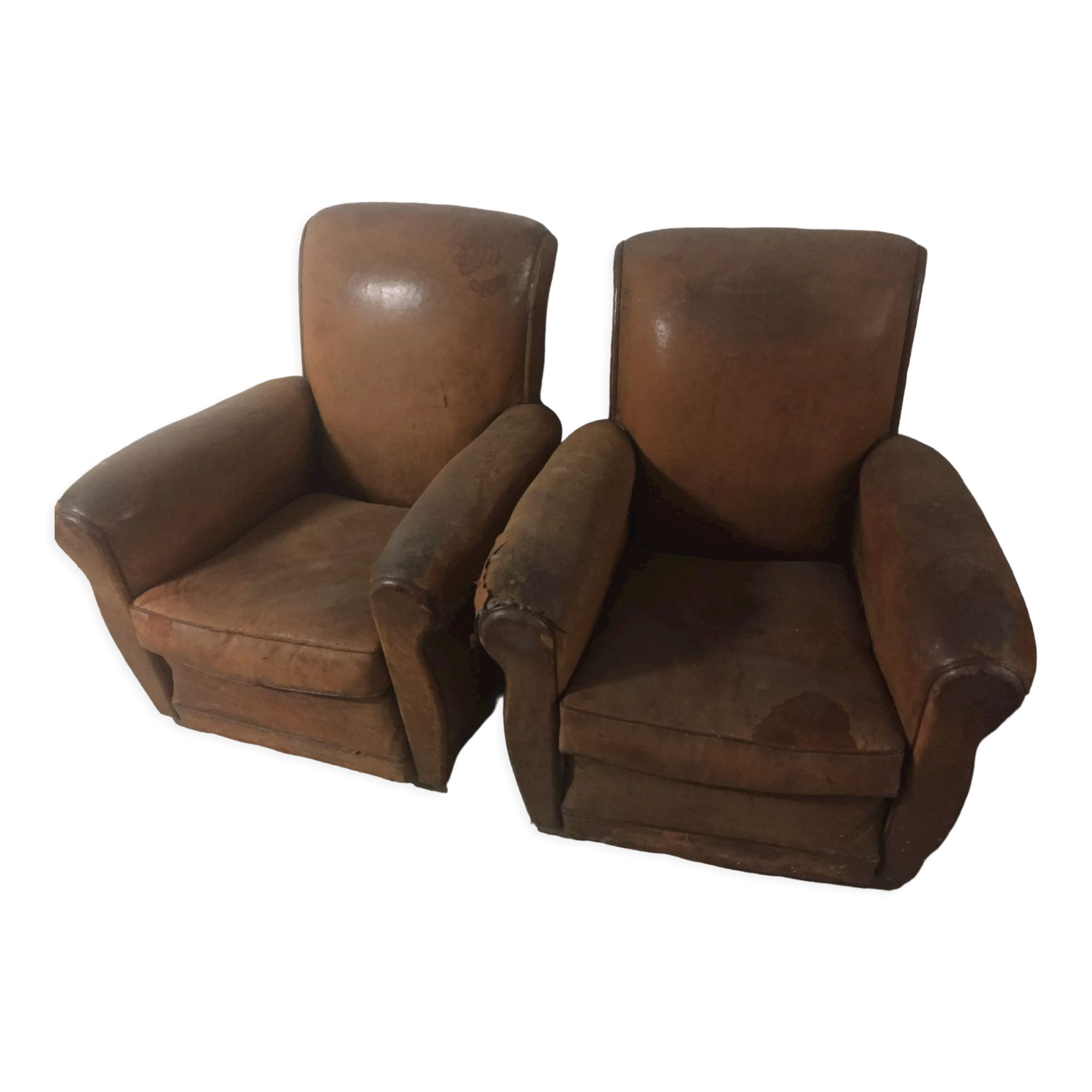 Paire De Fauteuils Club Marron