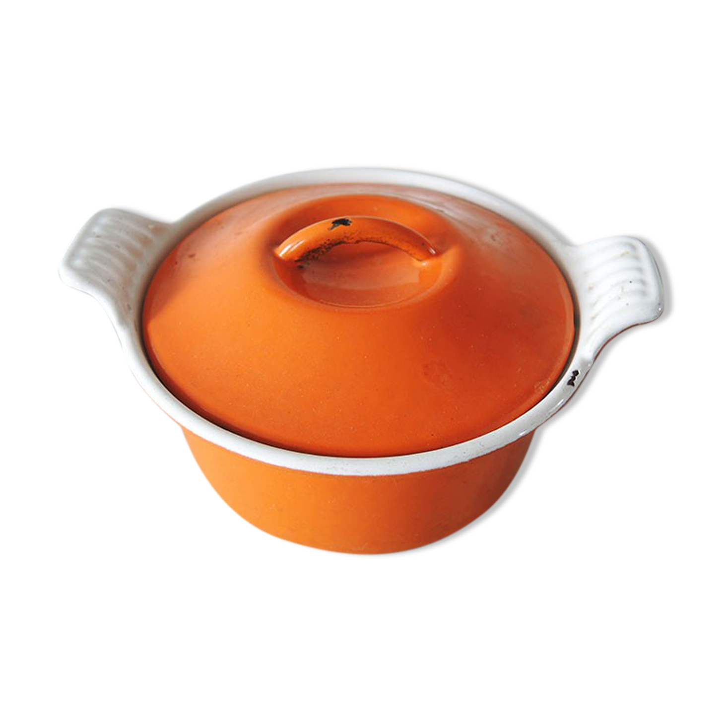 Ancienne marmite en fonte emaillée orange Le Creuset - Bon état sur Selency