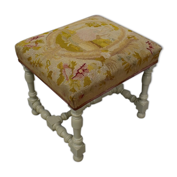 Tabouret en canevas et bois réchampi, goût Louis XIV – Fin XIXe - Bon état sur Selency