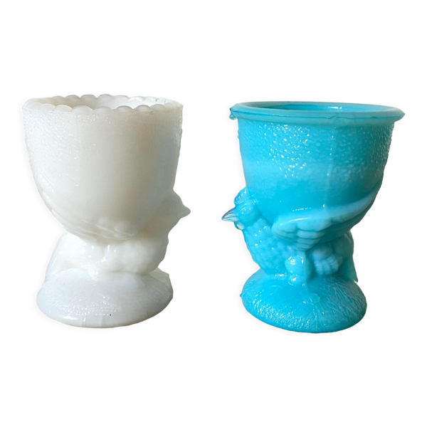 Coquetiers poule ancien en opaline - Bon état sur Selency