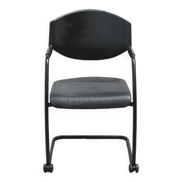 Fauteuil de bureau cuir et métal d'Albert Stoll pour Giroflex vintage 1970-80 - Bon état sur Selency