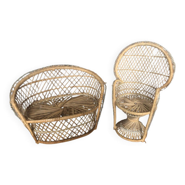 Acheter Lot ancien canapé + fauteuil style emmanuelle osier tressé poupée vintage Bon état - 40,00 € Lot ancien canapé + fauteuil style emmanuelle osier tressé poupée vintage Bon état - reconditionné disponible sur Selency