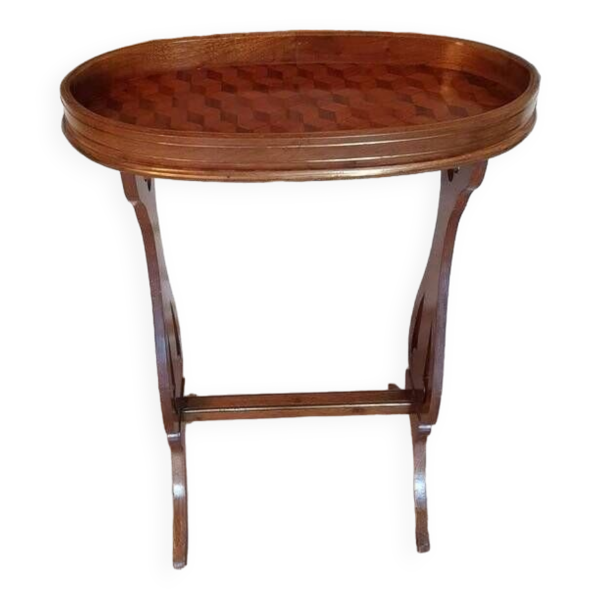 Petit guéridon vintage en marqueterie - Bon état sur Selency