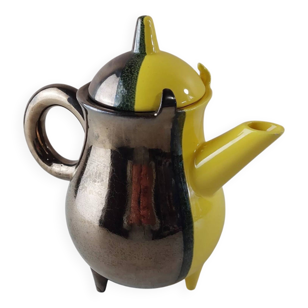 Ancienne cafetière / théière, céramique bicolore, Luc Lucchesi, de Vallauri - Bon état sur Selency