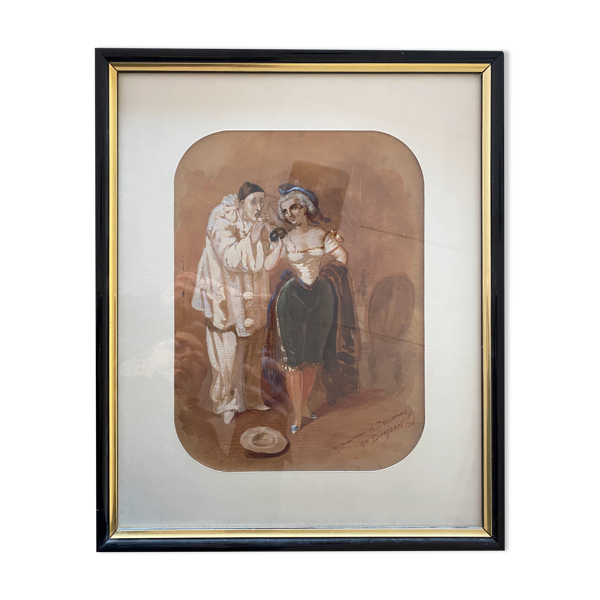 Gouache arlequin 1858 par gustave donjean (1800-1899) - Bon état sur Selency