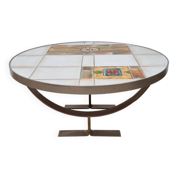 Table basse Jean Gregorieff Roche Bobois années 70, céramique, 77 cm Bon état -  reconditionné (offre indisponible)