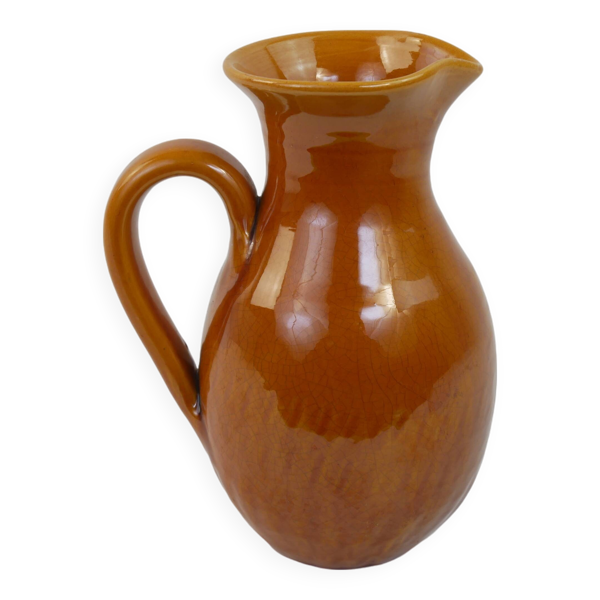 Pichet jaune ocre en céramique signé Félix Céram Vallauris circa 1960 - Bon état sur Selency