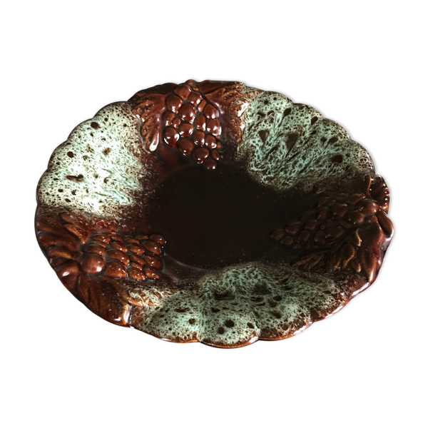 Coupe à fruit centre de table en céramique décor de grappe de raisin, numéroté - Bon état sur Selency