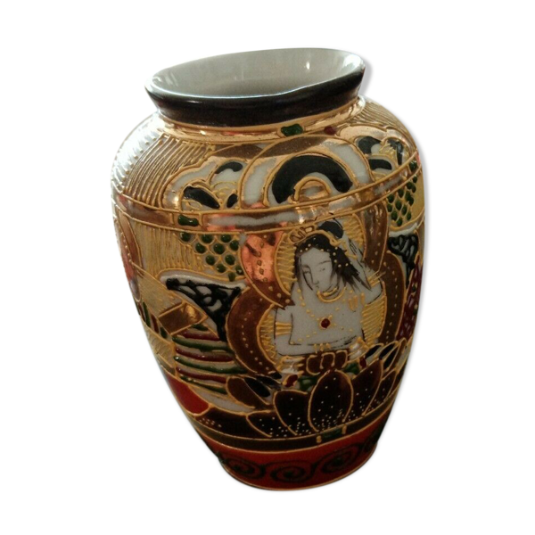 Vase motif asiatique porcelaine 10 cm de haut - Bon état sur Selency