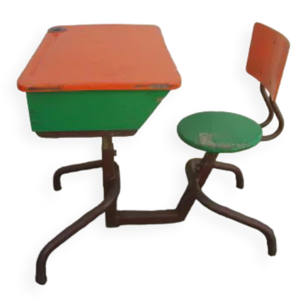 Pupitre d'école vintage métal et bois