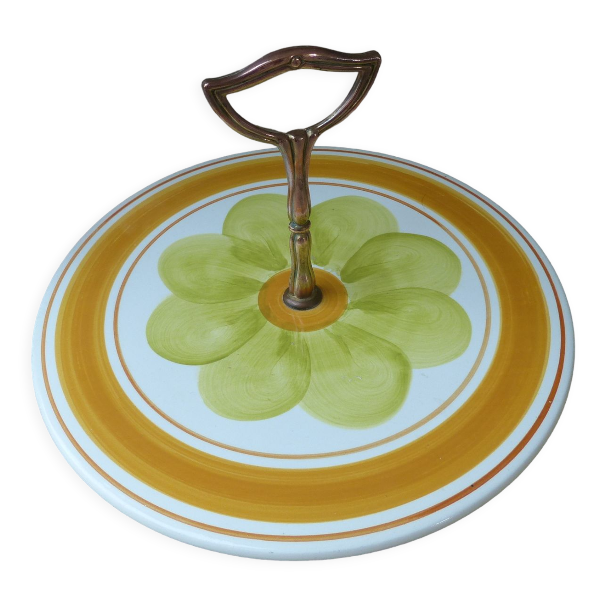 Ancien plateau à fromages décor fait main faïence de salins france décoration cuisine bohème vintage - Bon état sur Selency