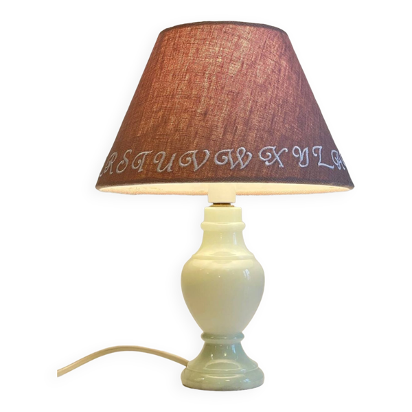 Lampe marbre blanc et lin vintage - Bon état sur Selency