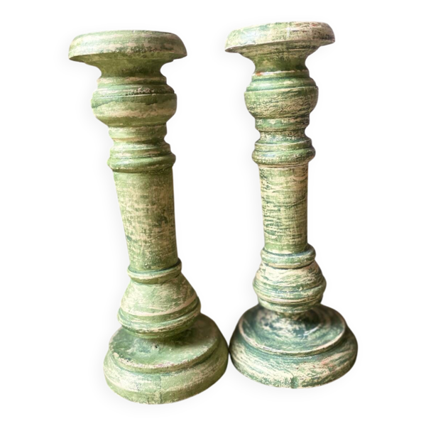 Bougeoirs vert patiné