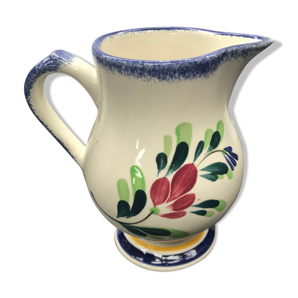 Ancien pichet Pornic céramique blanche decor peint
