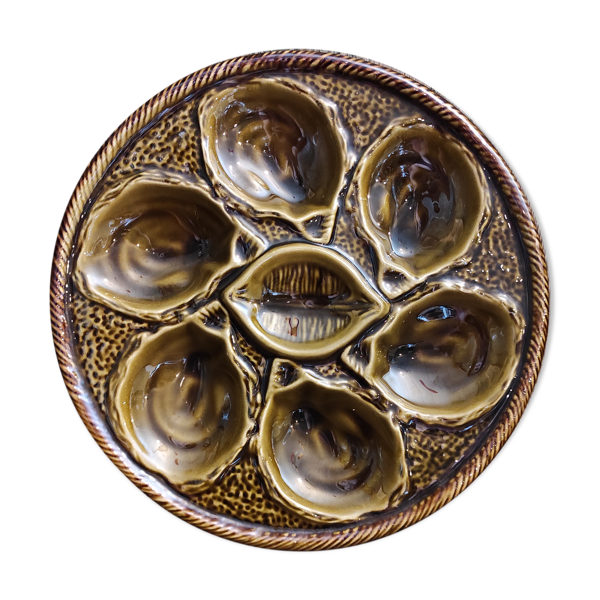 Assiette d’huîtres Français millésimées en Majolique de Saint Clément - Bon état sur Selency