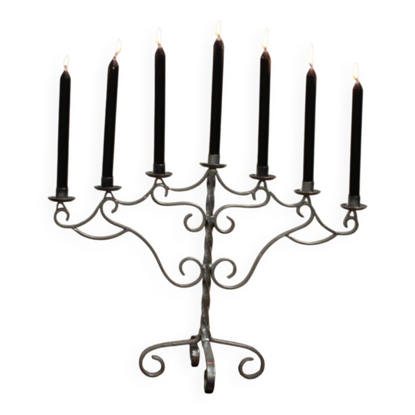 Chandelier de noel à 7 bougies en acier peint argent Suède - Bon état sur Selency