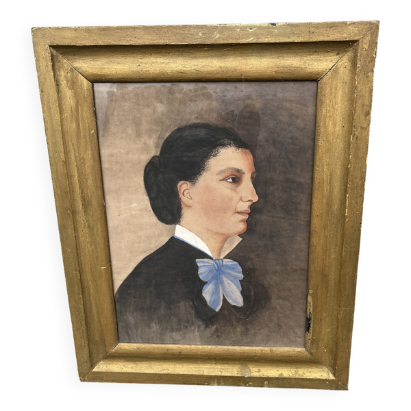 Tableau XIX portrait de femme cadre bois doré