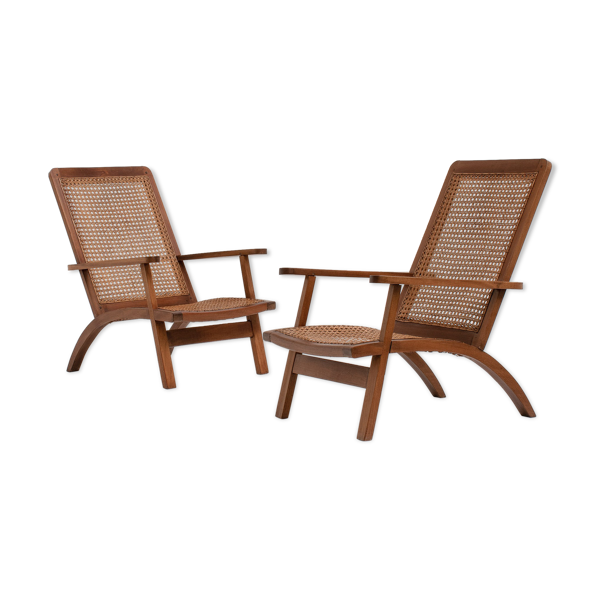 paire de fauteuils français en acajou et en canne années 1950 - Bon état sur Selency