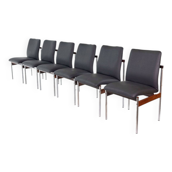 6 chaises de salle à manger vintage en palissandre par C. Denekamp pour Thereca - Bon état sur Selency