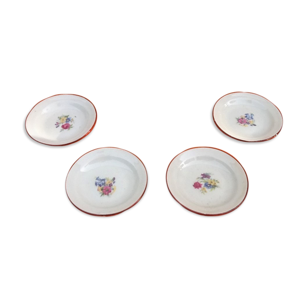 Suite de 4 assiettes anciennes de dinette Porcelaine décor foral - Bon état sur Selency
