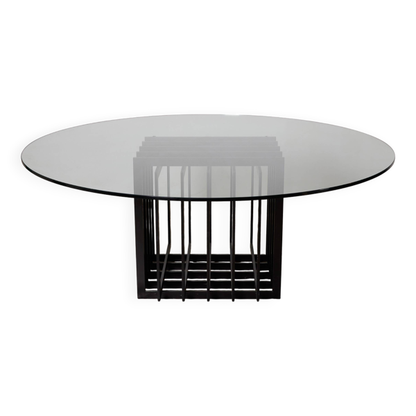 Grande table à manger en verre et metal, 1980s