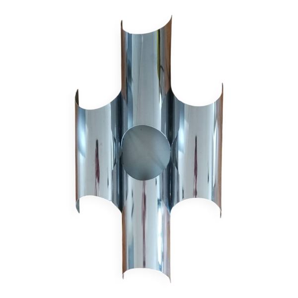 Grande applique murale design vintage en inox acier chromé des années 70 - Bon état sur Selency