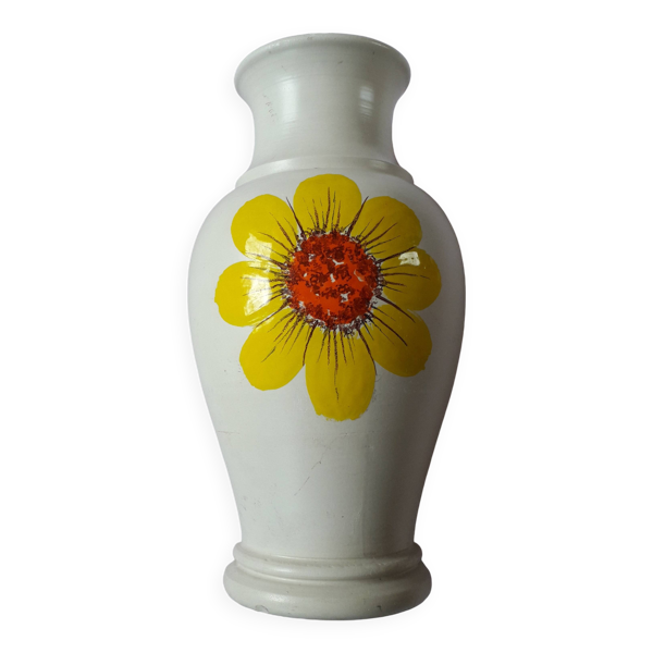Grand vase vintage au décor floral