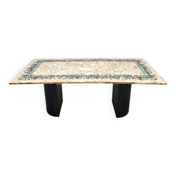 Table à manger vintage italienne en marbre, onyx avec motif floral « Edelweiss » - Bon état sur Selency