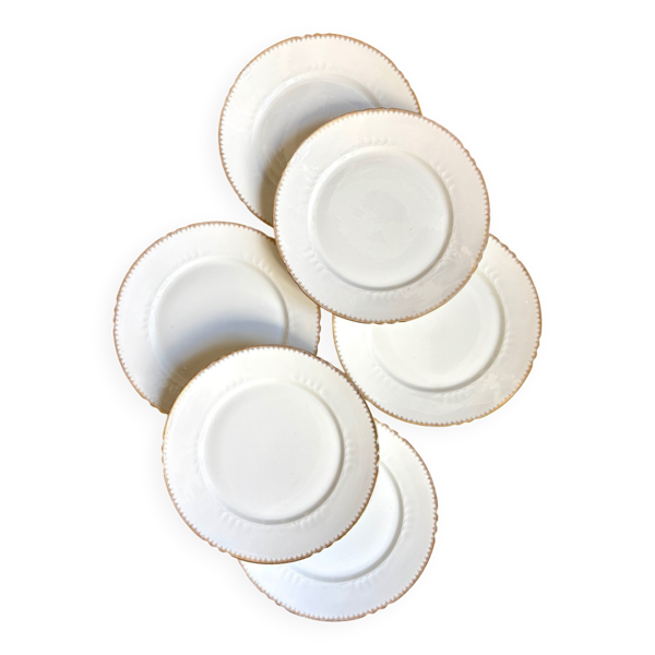 6 assiettes plates en porcelaine de Limoges dorée