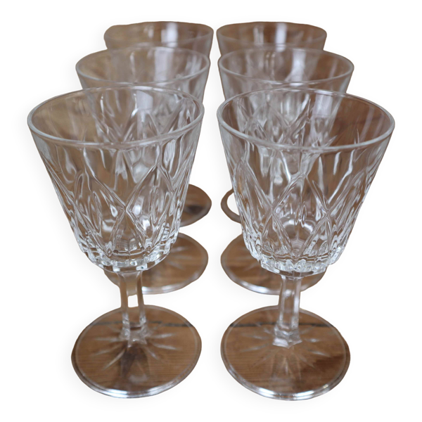 Lot de 6 verres à vin blanc Arlequin en verre de cristal de Reims 1950 - Bon état sur Selency