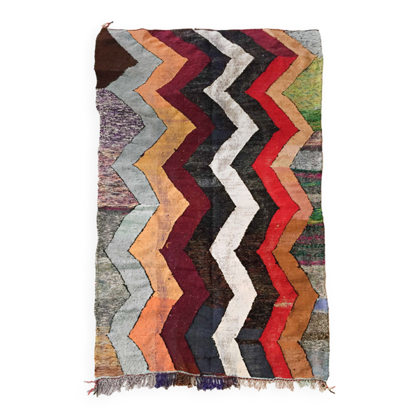 Tapis berbère Kilim Boucherouite graphique multicolore 287x152cm - Bon état sur Selency