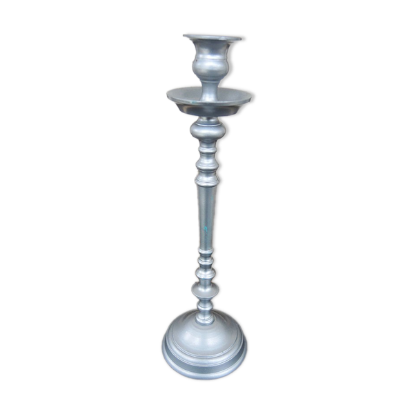 Ancien bougeoir en métal finition argent h 33 cm