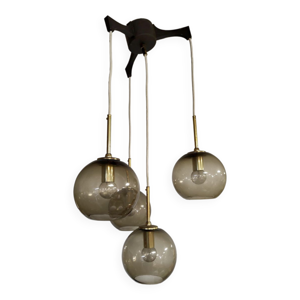 Suspension en cascade vintage des années 70 'globes en laiton'