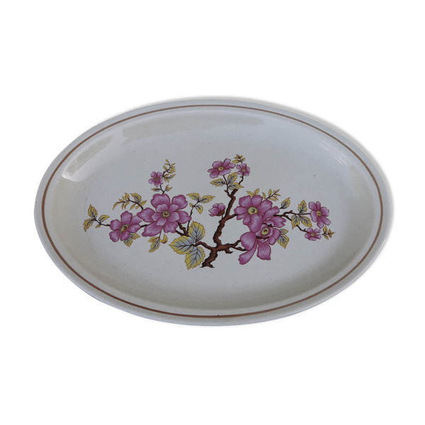 Plat ovale en faïence de Gien modèle fleur de cerisier