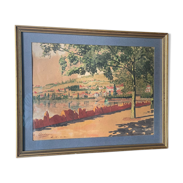 A.Cordeau ''Promenade autour du lac'' aquarelle - Bon état sur Selency