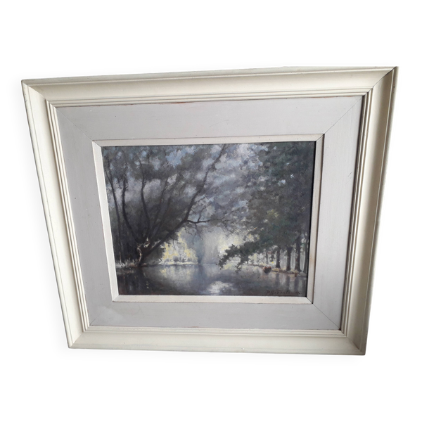 Tableau ancien à l'huile représentant un paysage - Bon état sur Selency