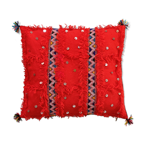 Coussin berbère rouge à sequin 45x50cm