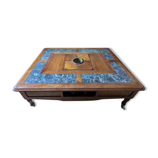 Table basse en merisier et marbre Robert Tissot