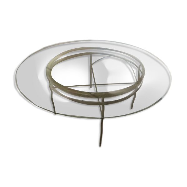 Table ronde plateau en verre piètement métal ouvragé - Bon état sur Selency