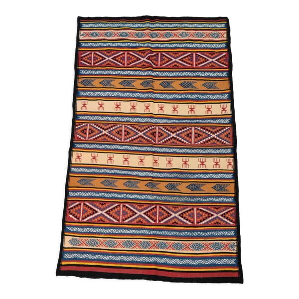Tapis kilim berbère multicolores tissés mains en laine naturelle - Bon état sur Selency