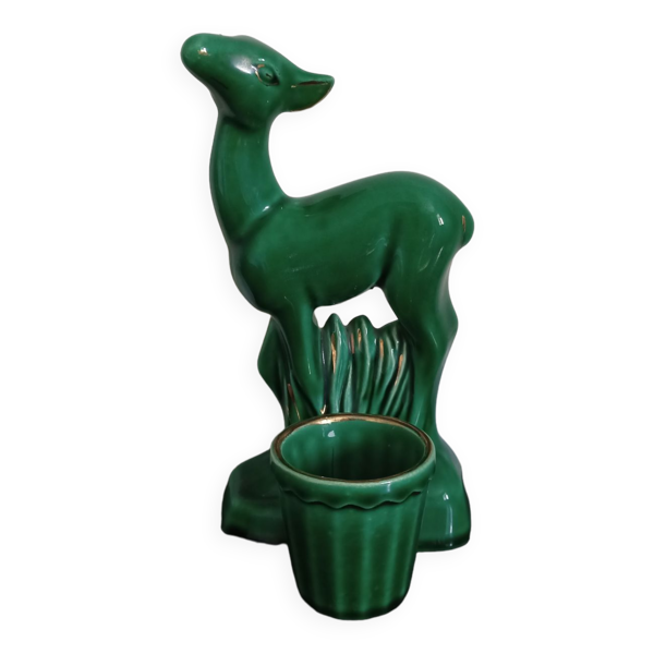 Faon en céramique de Poët-Laval signé Jean Art-Déco