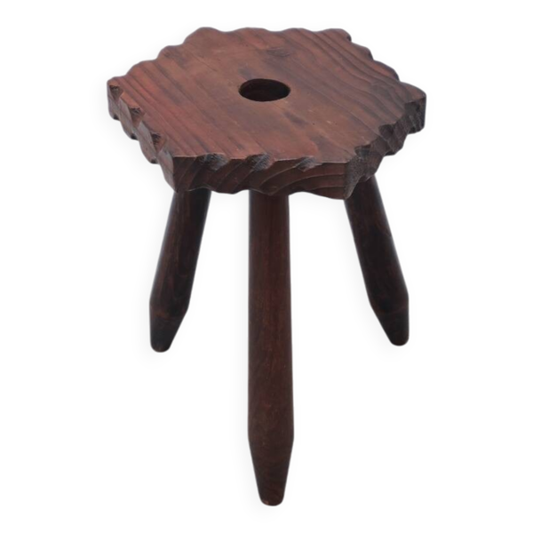 Tabouret moderniste en pin massif, Espagne 1970