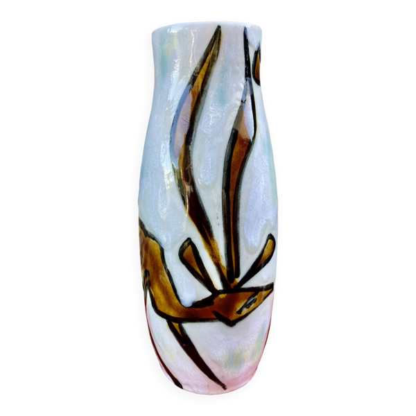 Vase céramique décor de faon signé Jacques Marie pièce unique - Bon état sur Selency