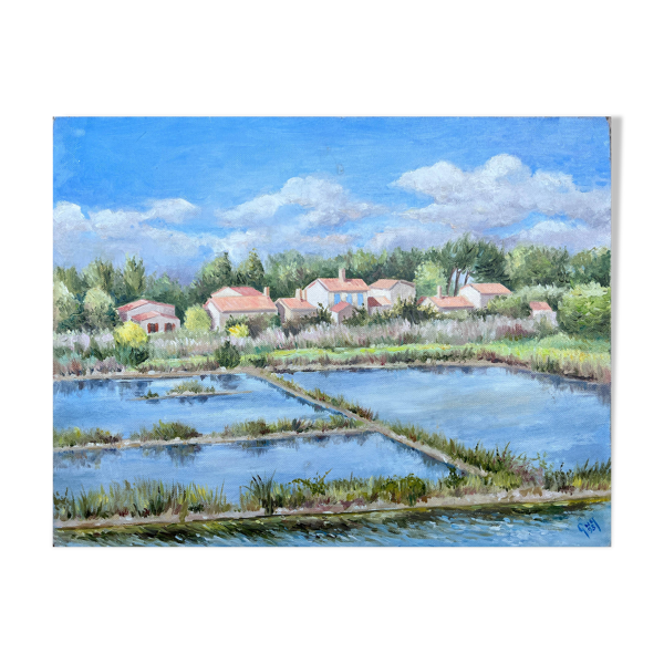 Tableau HST ''Paysage de marais salants'' signé 1993
