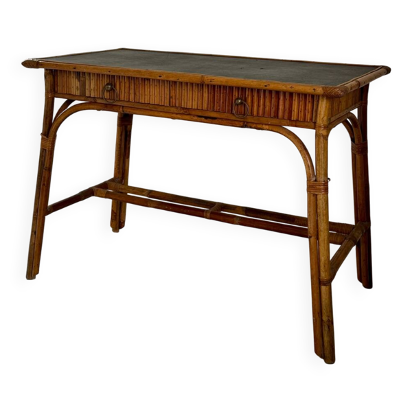 Bureau rotin et osier 70s