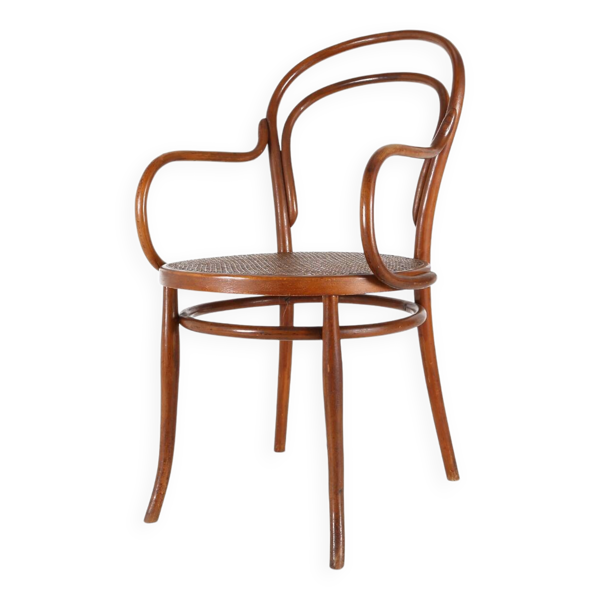 Fauteuil vintage en bois courbé et cannage, France ca. 1950 - Bon état sur Selency